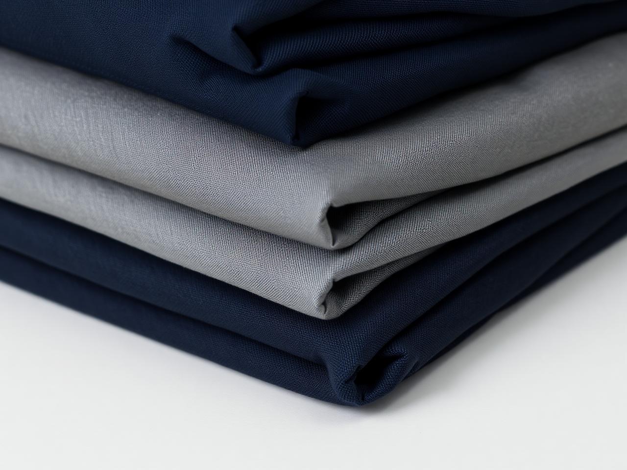 Folded navy and grey fabric swatches